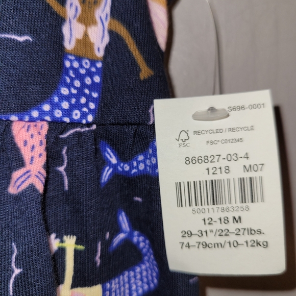 🧜♀️ Old Navy Blue Pink Mermaid Print Tank Dress Toddler Girls 12-18 Months 🆕️ - Picture 4 of 5